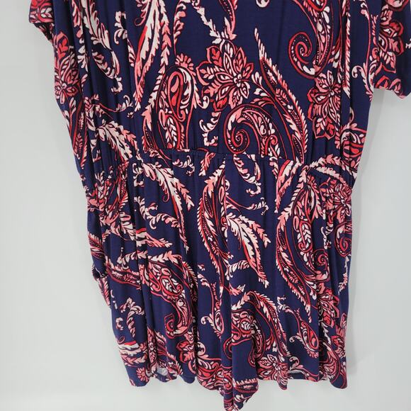 Spense Womens Romper XL Blue Red Paisley Cold Shoulder Boho Pullover Stretch - Picture 4 of 14